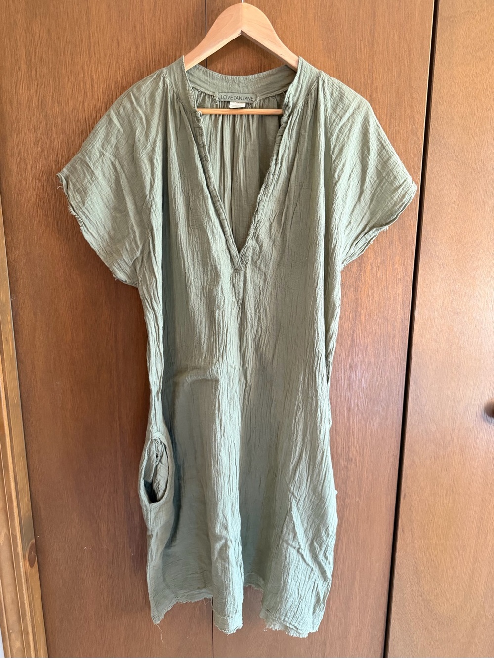 Love Tanjane Gauzy Cotton Popover Dress Sage Green
